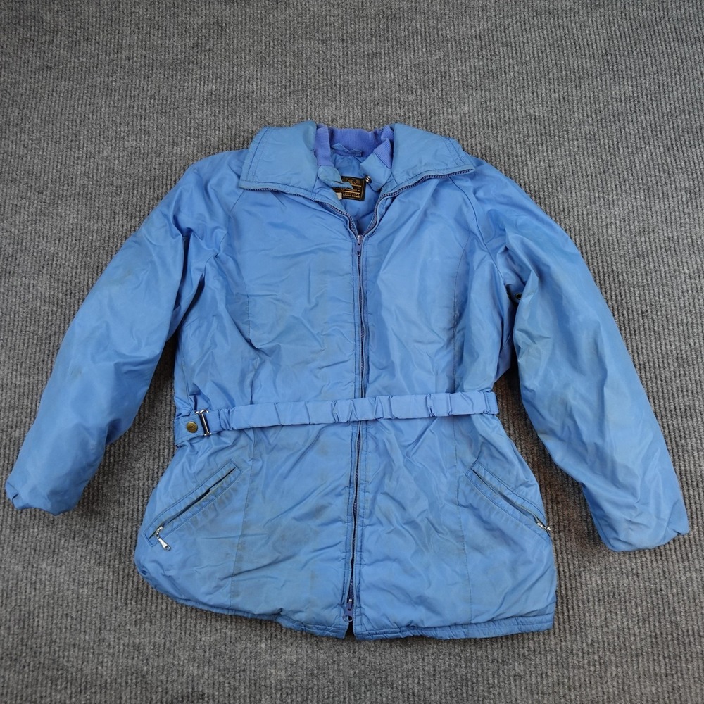 Vintage Eddie Bauer Parka Jacket Womens Medium Blue Belted Goose Down Warm